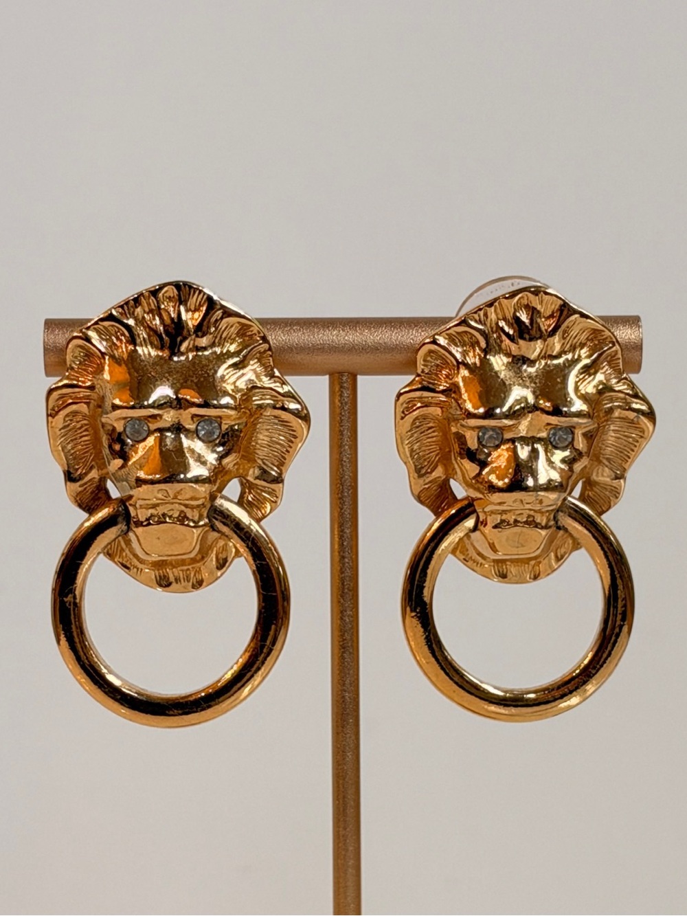 Kenneth Jay Lane Gold Lion Hoop Drop Earrings